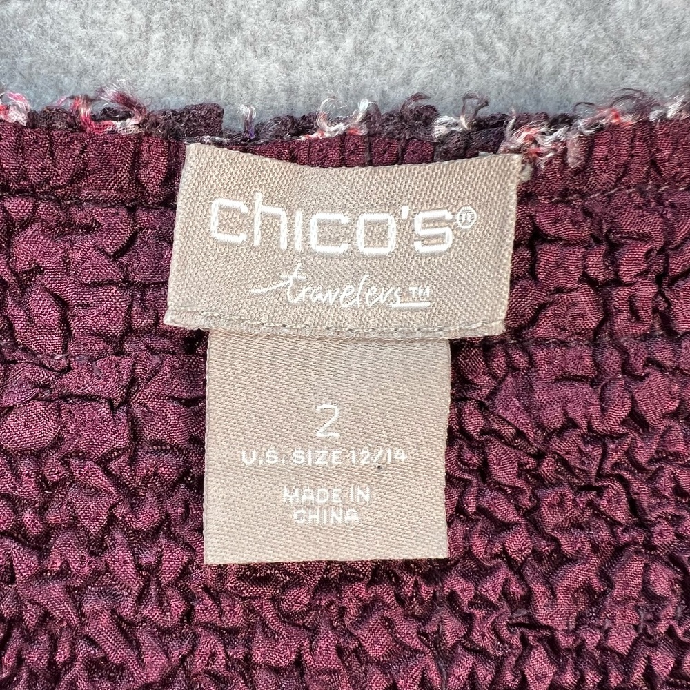 Chicos Travelers Open Cardigan Jacket Plum Burgundy Women 12-14 L Lagenlook Fall - Picture 5 of 14
